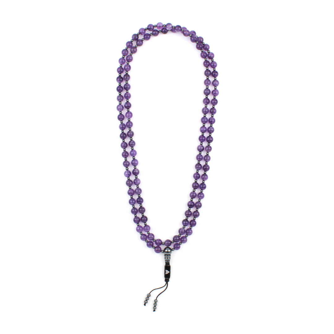 Amethyst 108 (Full Length) Beaded Mala Crystal & Gemstone Jewelry, Unisex, Black, VOLTLIN