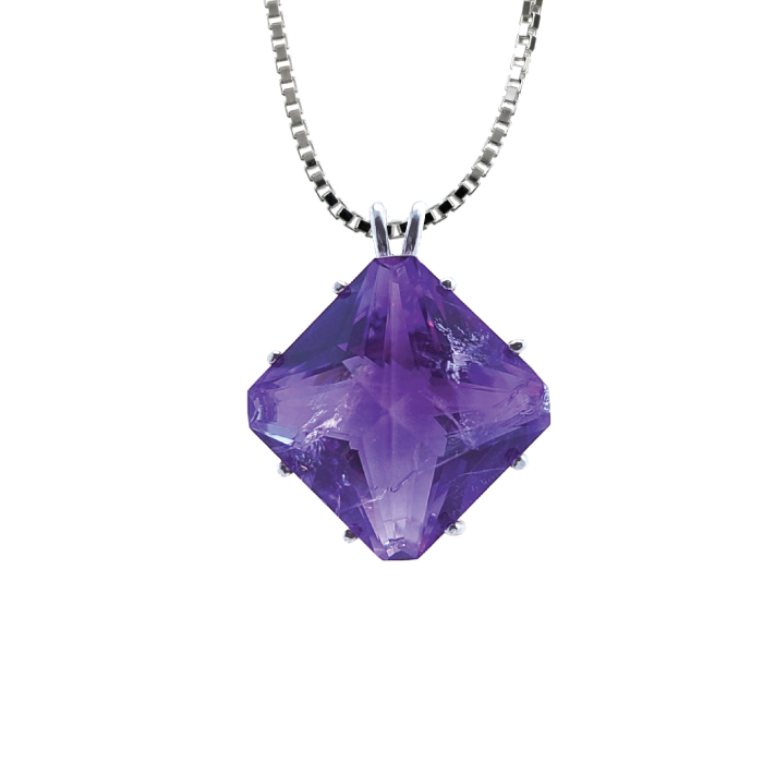 Amethyst Magician Stone Chain Pendant Sacred Geometry Crystal Jewelry, Unisex, Sterling Silver, VOLTLIN