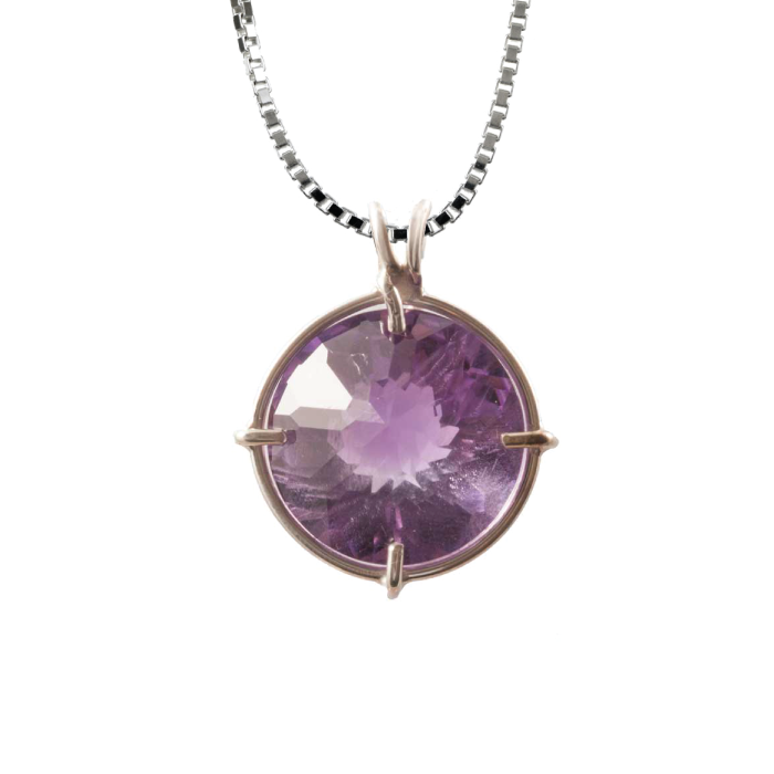 Amethyst Radiant Heart Chain Pendant Sacred Geometry Crystal Jewelry, Unisex, Sterling Silver, VOLTLIN