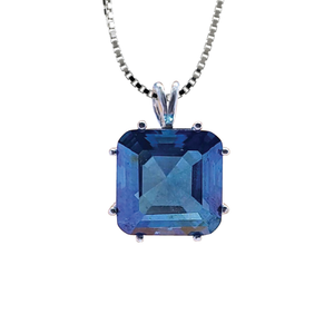 Aqua Aura Quartz Earth Heart Chain Pendant Sacred Geometry Crystal Jewelry, Unisex, Sterling Silver, VOLTLIN
