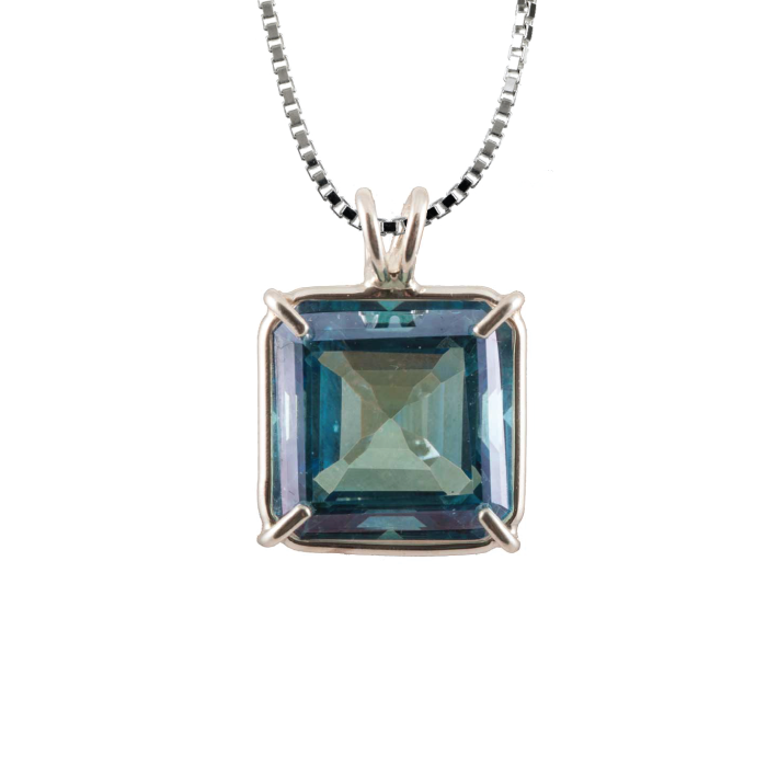 Aqua Aura Quartz Earth Heart Chain Pendant Sacred Geometry Crystal Jewelry, Unisex, Sterling Silver, VOLTLIN