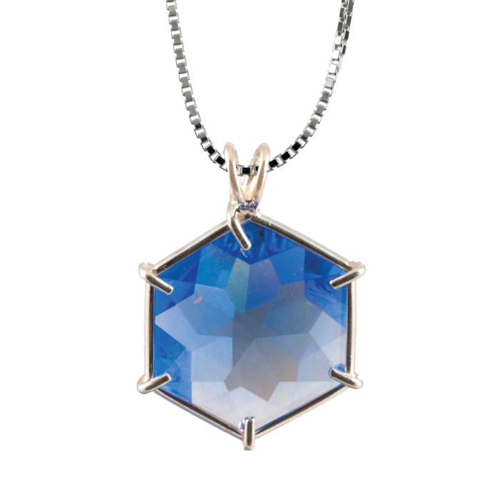Siberian Blue Quartz Flower of Life Chain Pendant Sacred Geometry Crystal Jewelry, Unisex, Sterling Silver, VOLTLIN