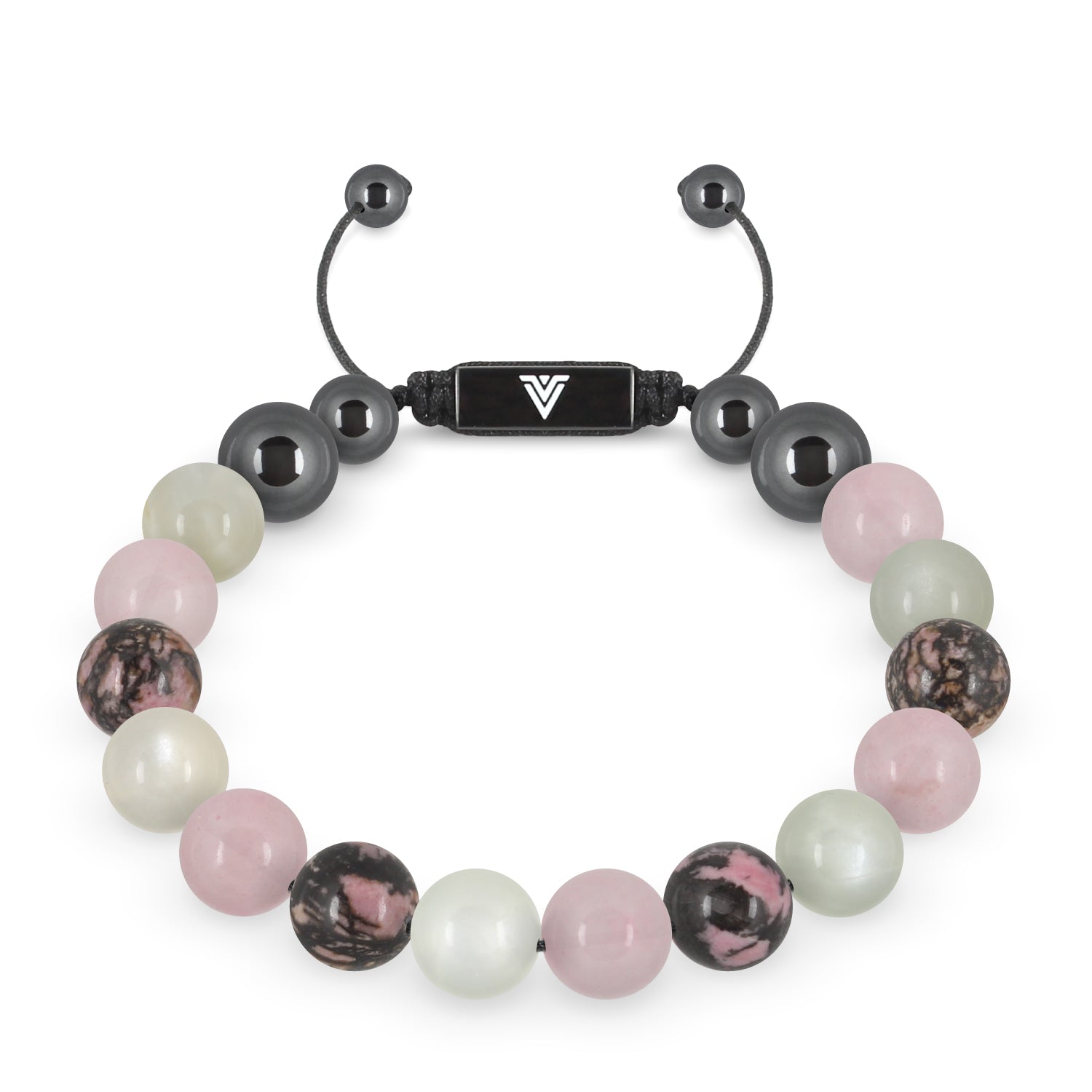 Front view of a 10mm Cancer Zodiac crystal beaded shamballa bracelet with black stainless steel logo bead made by Voltlin