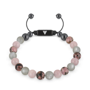 Front view of an 8mm Cancer Zodiac crystal beaded shamballa bracelet with black stainless steel logo bead made by Voltlin