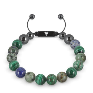 Front view of a 10mm Capricorn Zodiac crystal beaded shamballa bracelet with black stainless steel logo bead made by Voltlin