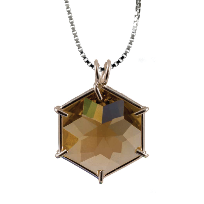 Citrine Flower of Life Chain Pendant Sacred Geometry Crystal Jewelry, Unisex, Sterling Silver, VOLTLIN