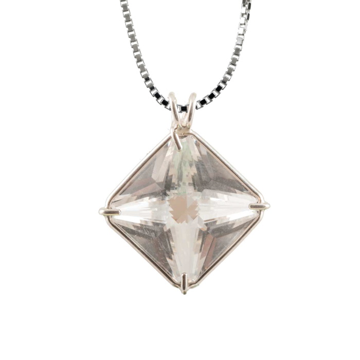 Quartz Magician Stone Chain Pendant Sacred Geometry Crystal Jewelry, Unisex, Sterling Silver, VOLTLIN