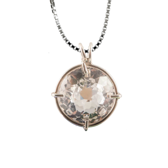 Quartz Radiant Heart Chain Pendant Sacred Geometry Crystal Jewelry, Unisex, Sterling Silver, VOLTLIN