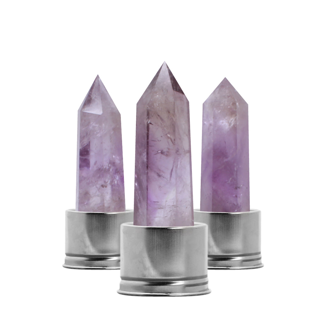 Amethyst Crystal Point Water Bottle, Create Gem-Infused Elixirs, 18.5 oz., Glass & Stainless Steel, VOLTLIN