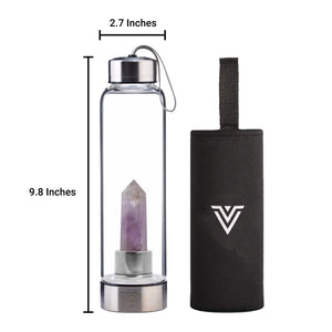 Amethyst Crystal Point Water Bottle, Create Gem-Infused Elixirs, 18.5 oz., Glass & Stainless Steel, VOLTLIN