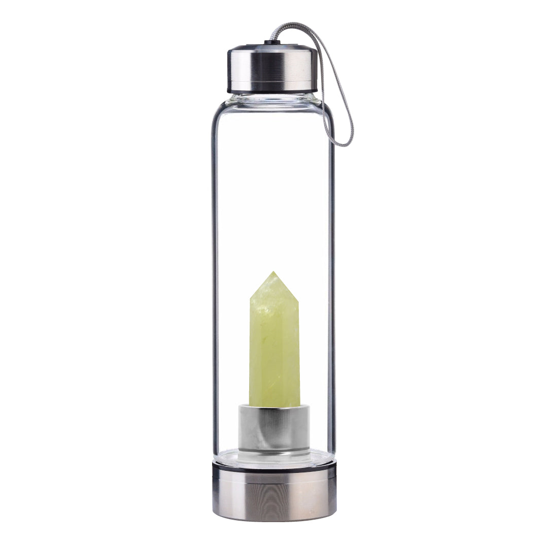 Citrine Crystal Point Water Bottle, Create Gem-Infused Elixirs, 18.5 oz., Glass & Stainless Steel, VOLTLIN