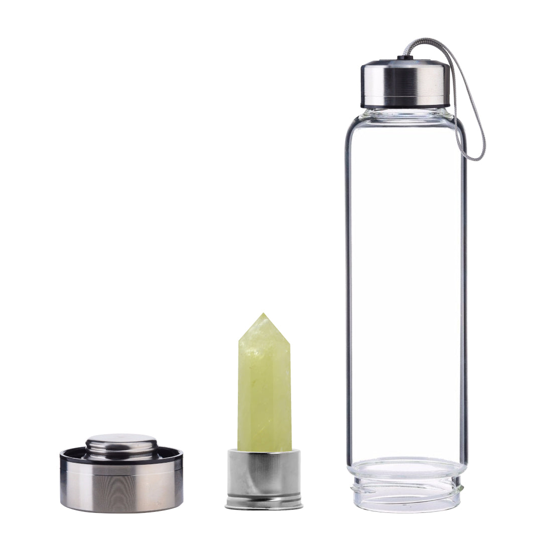 Citrine Crystal Point Water Bottle, Create Gem-Infused Elixirs, 18.5 oz., Glass & Stainless Steel, VOLTLIN