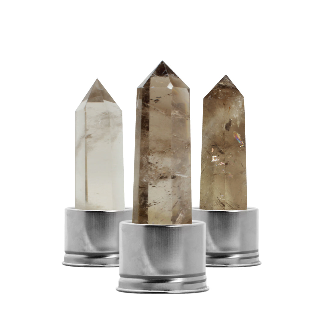 Smoky Quartz Crystal Point Water Bottle, Create Gem-Infused Elixirs, 18.5 oz., Glass & Stainless Steel, VOLTLIN