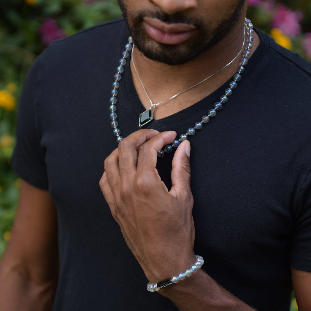 Angel Aura Quartz Stretch Bracelet Beaded Healing Crystal & Gemstone Jewelry, Unisex, Black, VOLTLIN