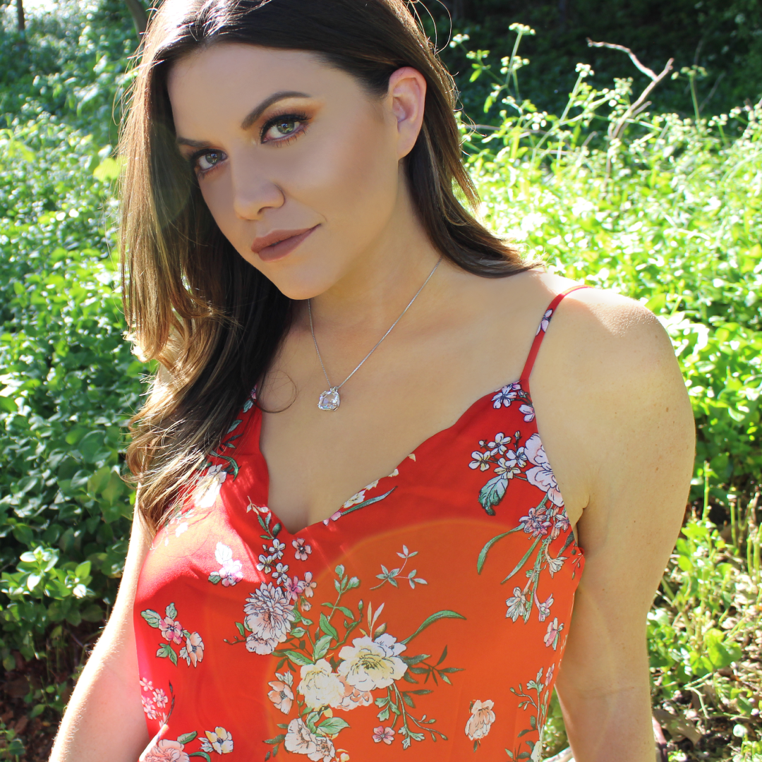 Angel Aura Quartz Earth Heart Chain Pendant Sacred Geometry Crystal Jewelry, Unisex, Sterling Silver, VOLTLIN