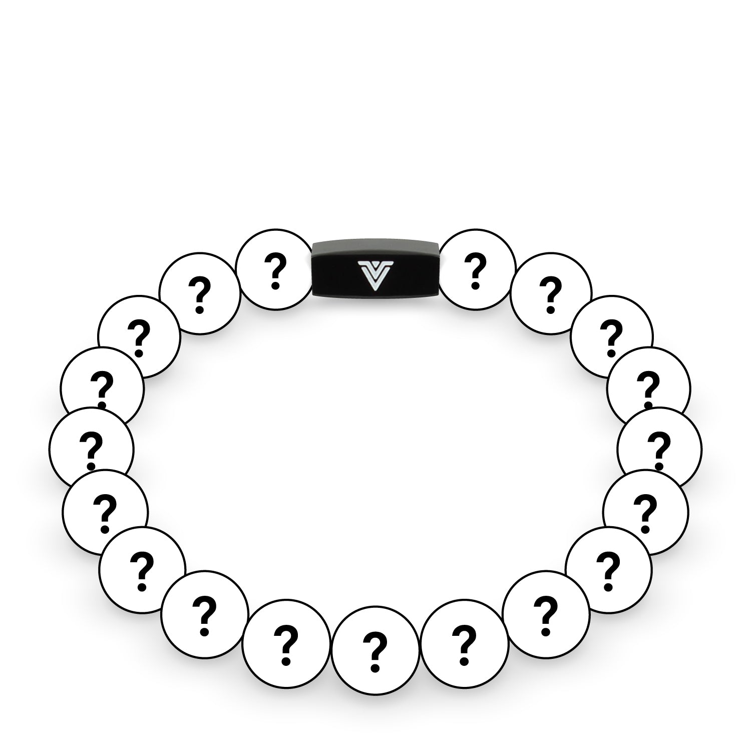 Front view of a 10mm Mystery crystal beaded stretch bracelet with black stainless steel logo bead made by Voltlin