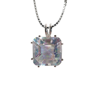 Angel Aura Quartz Earth Heart Chain Pendant Sacred Geometry Crystal Jewelry, Unisex, Sterling Silver, VOLTLIN