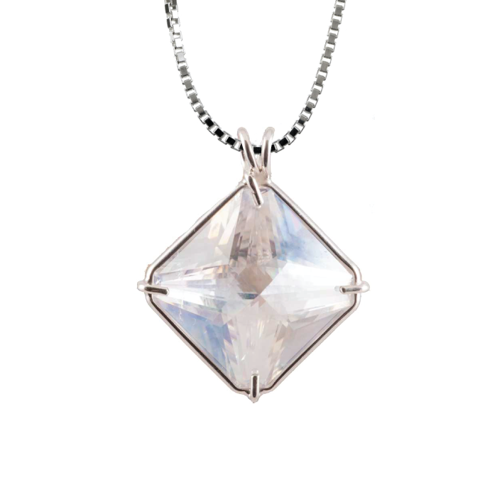Angel Aura Quartz Magician Stone Chain Pendant Sacred Geometry Crystal Jewelry, Unisex, Sterling Silver, VOLTLIN