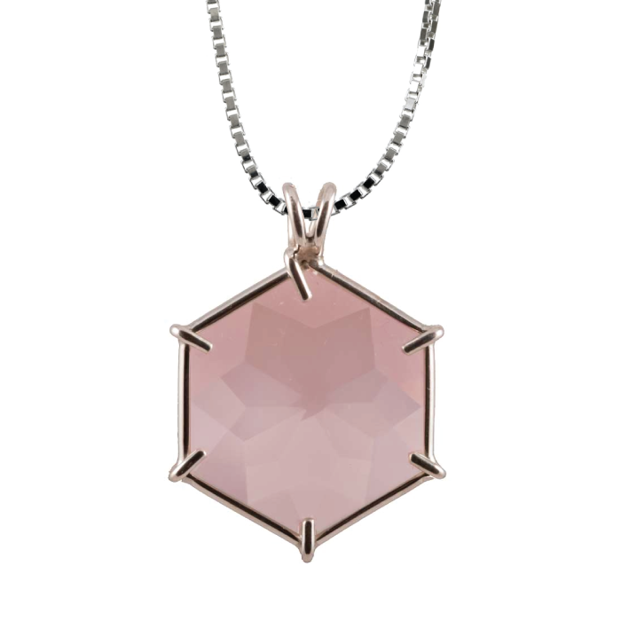Rose Quartz Flower of Life Chain Pendant Sacred Geometry Crystal Jewelry, Unisex, Sterling Silver, VOLTLIN
