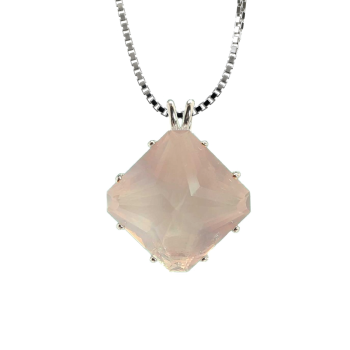 Rose Quartz Magician Stone Chain Pendant Sacred Geometry Crystal Jewelry, Unisex, Sterling Silver, VOLTLIN