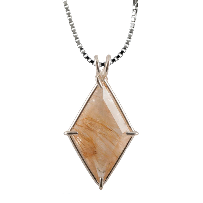 Rutilated Quartz Ascension Star Chain Pendant Sacred Geometry Crystal Jewelry, Unisex, Sterling Silver, VOLTLIN