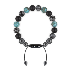 Top view of a 10mm Sagittarius Zodiac crystal beaded shamballa bracelet with black stainless steel logo bead made by Voltlin