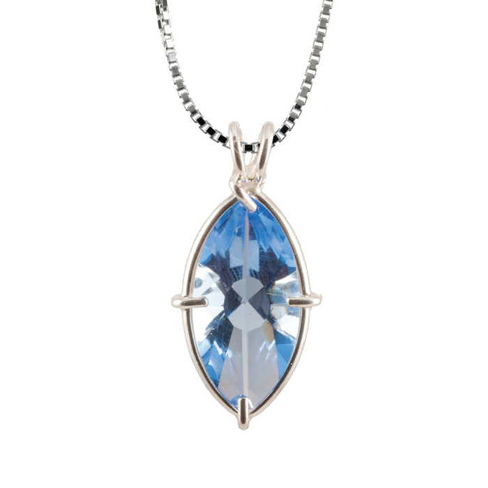 Siberian Blue Quartz Infinite Eye Chain Pendant Sacred Geometry Crystal Jewelry, Unisex, Sterling Silver, VOLTLIN