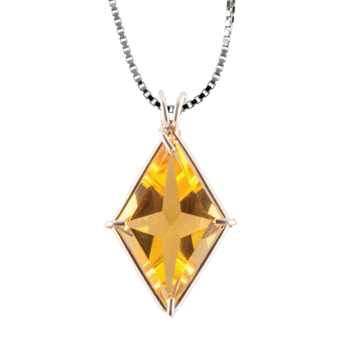 Siberian Gold Quartz Ascension Star Chain Pendant Sacred Geometry Crystal Jewelry, Unisex, Sterling Silver, VOLTLIN