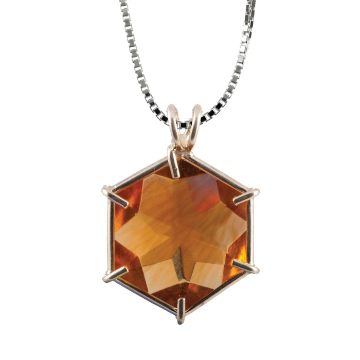 Siberian Gold Quartz Flower of Life Chain Pendant Sacred Geometry Crystal Jewelry, Unisex, Sterling Silver, VOLTLIN