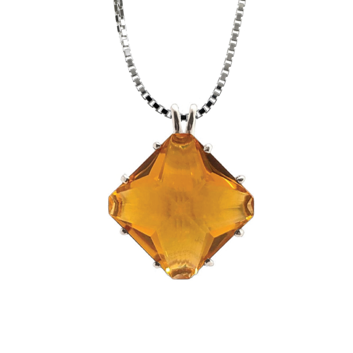 Siberian Gold Quartz Magician Stone Chain Pendant Sacred Geometry Crystal Jewelry, Unisex, Sterling Silver, VOLTLIN