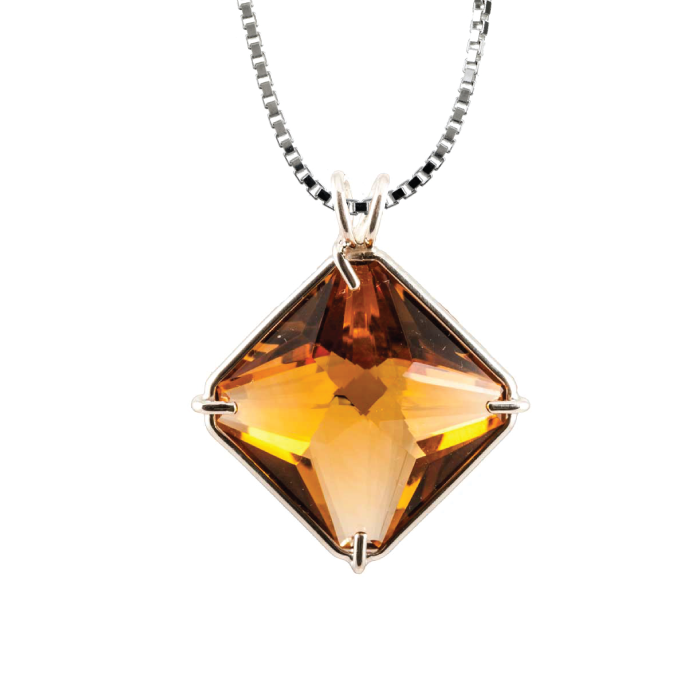 Siberian Gold Quartz Magician Stone Chain Pendant Sacred Geometry Crystal Jewelry, Unisex, Sterling Silver, VOLTLIN