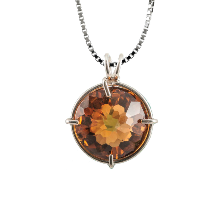 Siberian Gold Quartz Radiant Heart Chain Pendant Sacred Geometry Crystal Jewelry, Unisex, Sterling Silver, VOLTLIN