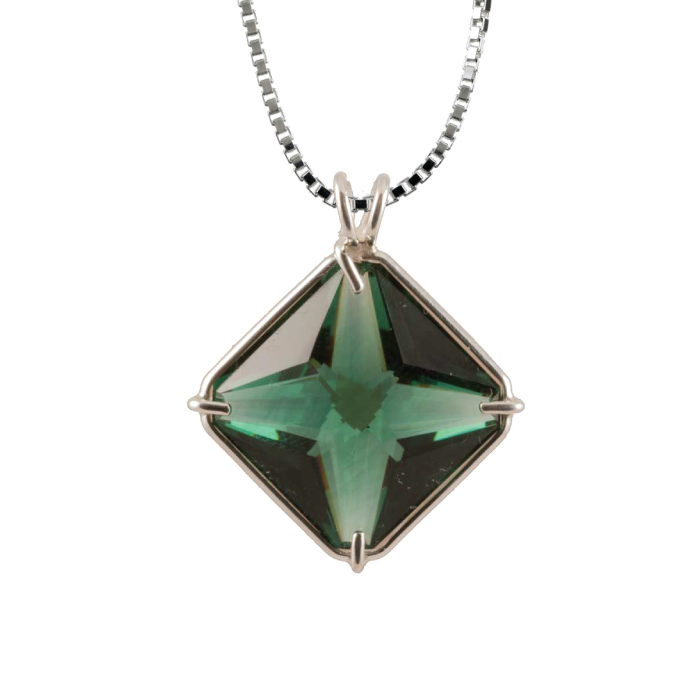 Siberian Green Quartz Magician Stone Chain Pendant Sacred Geometry Crystal Jewelry, Unisex, Sterling Silver, VOLTLIN