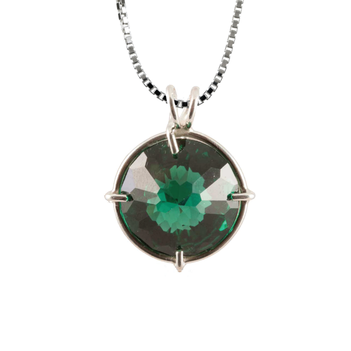 Siberian Green Quartz Radiant Heart Chain Pendant Sacred Geometry Crystal Jewelry, Unisex, Sterling Silver, VOLTLIN