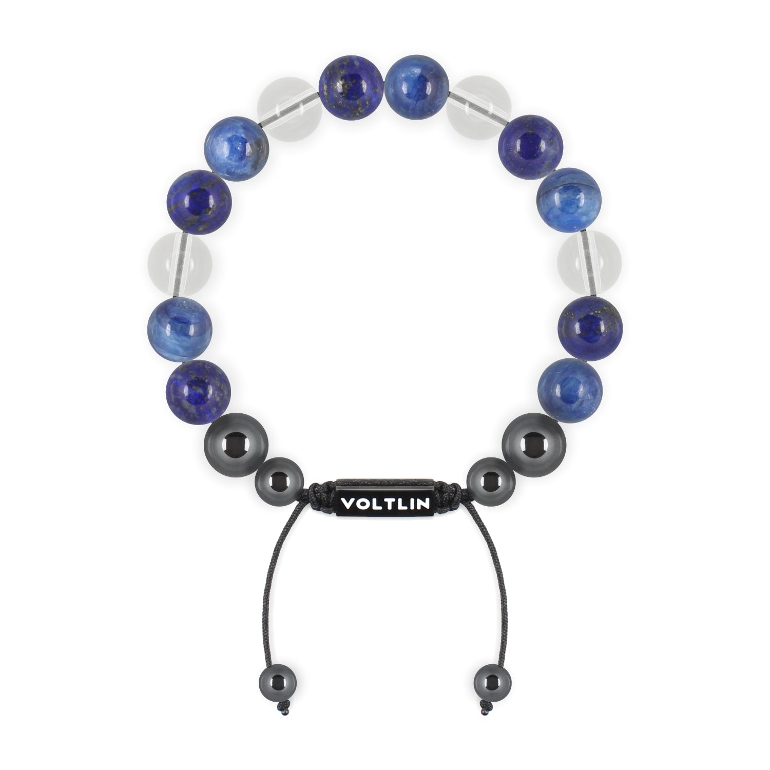 Top view of a 10mm Taurus Zodiac crystal beaded shamballa bracelet with black stainless steel logo bead made by Voltlin
