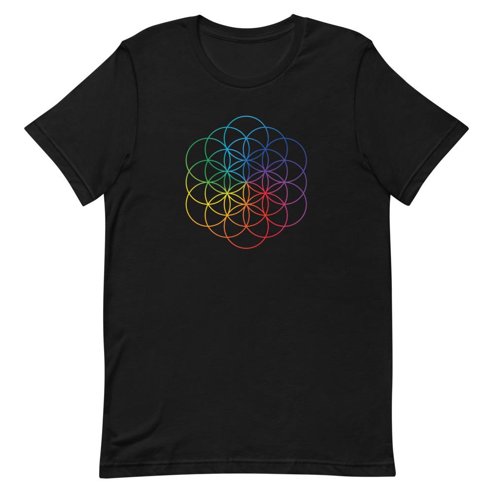 Rainbow Flower of Life Short-Sleeve Unisex T-Shirt, Spiritual Clothing & Apparel, VOLTLIN
