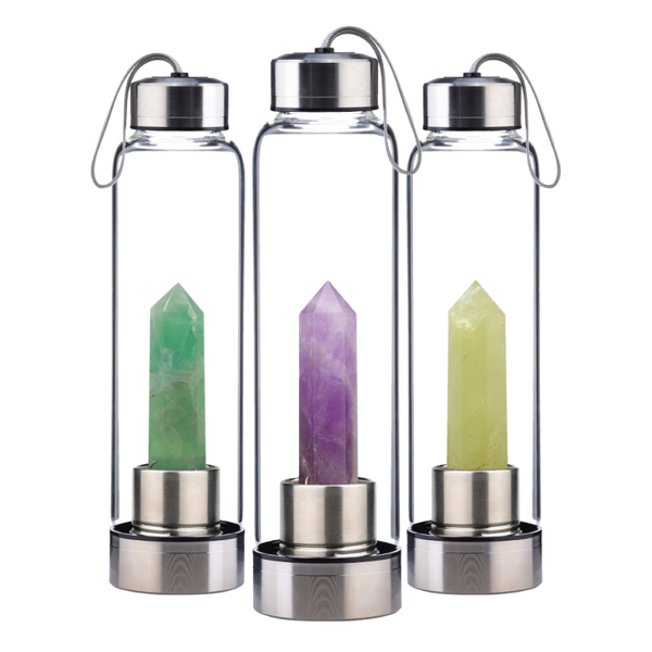 Crystal Glass Water Bottle With Natural Gemstone – Healing Energy Drink Bottle - View #8