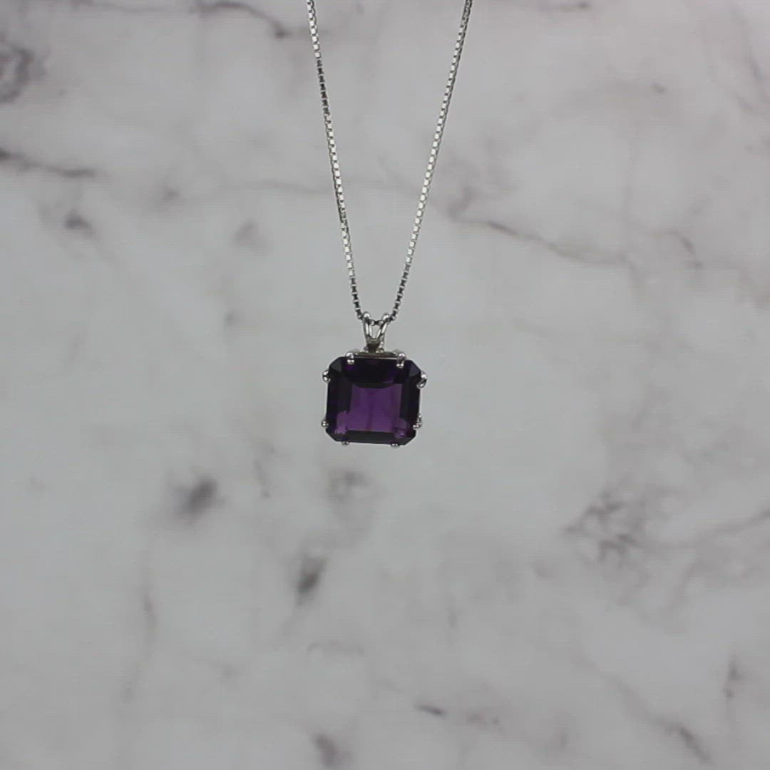 Amethyst Earth Heart Chain Pendant Sacred Geometry Crystal Jewelry, Unisex, Sterling Silver, VOLTLIN