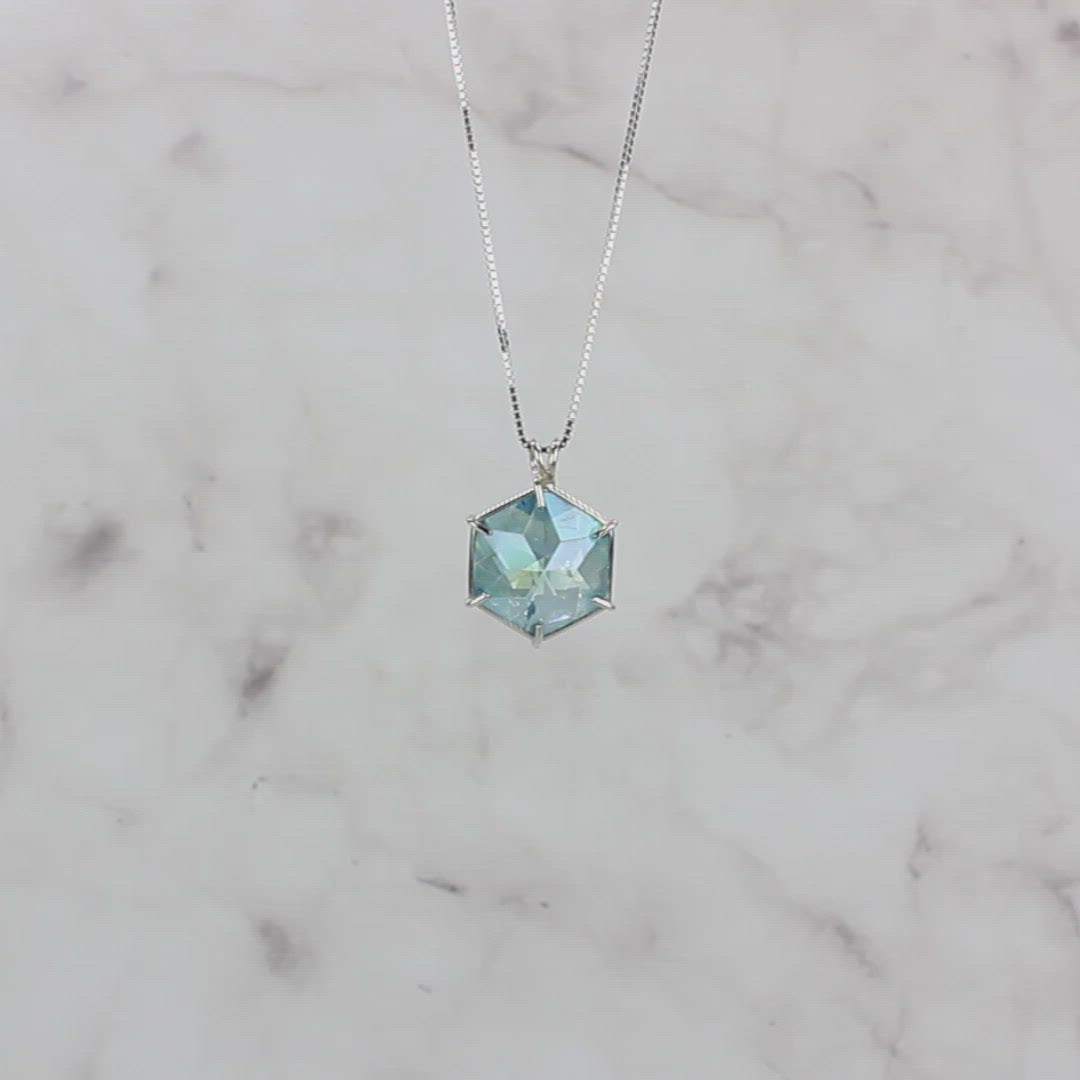 Aqua Aura Quartz Flower of Life Chain Pendant