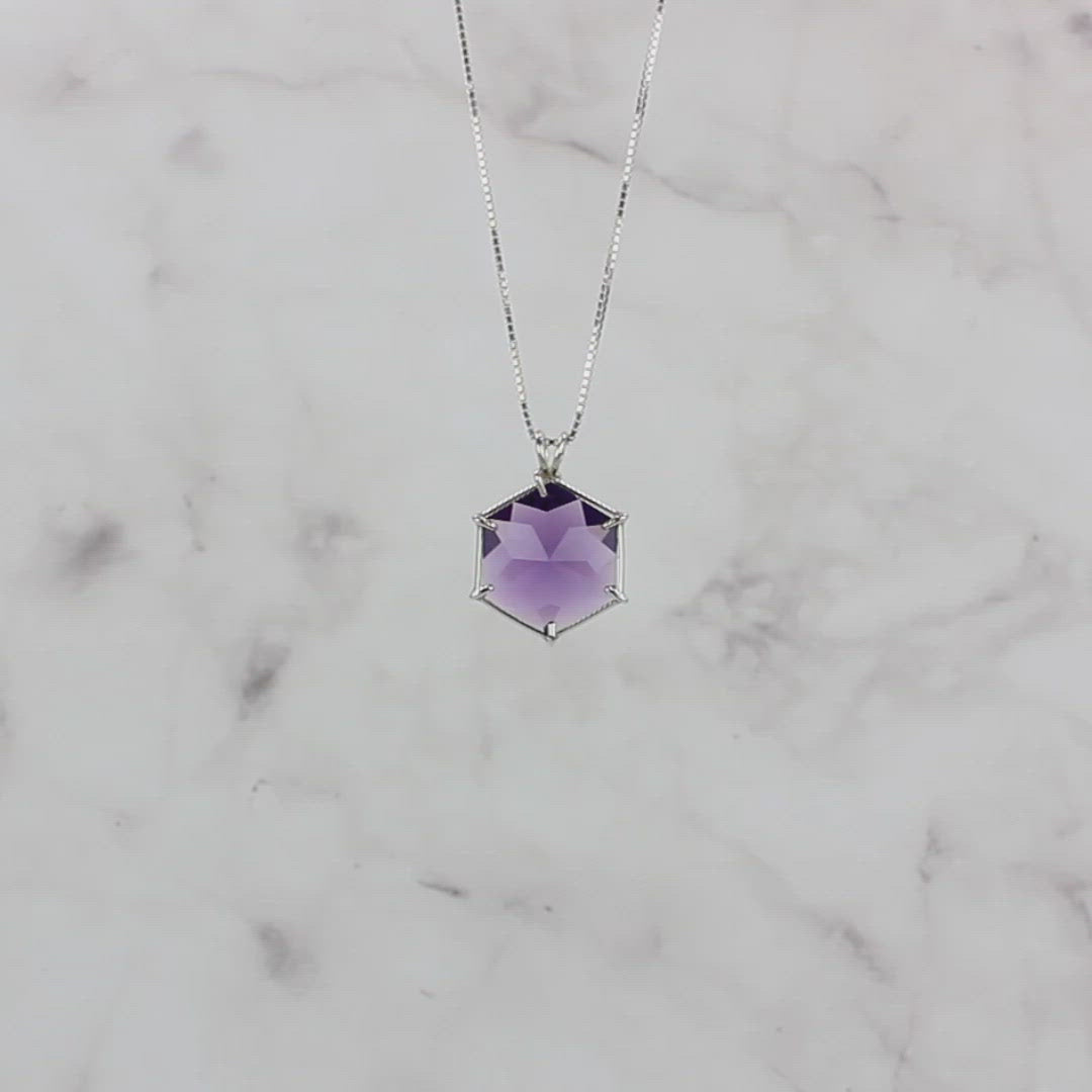 Siberian Purple Quartz Flower of Life Chain Pendant
