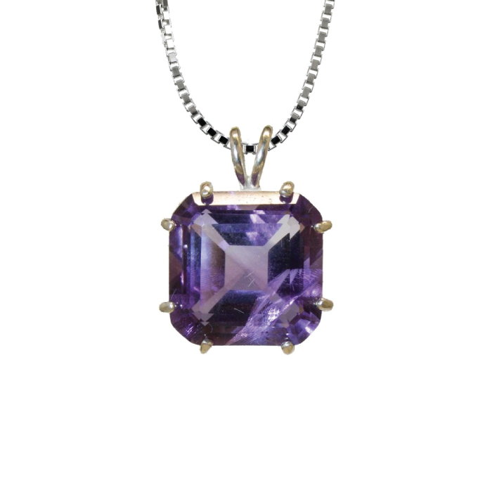 Amethyst Earth Heart Chain Pendant Sacred Geometry Crystal Jewelry, Unisex, Sterling Silver, VOLTLIN