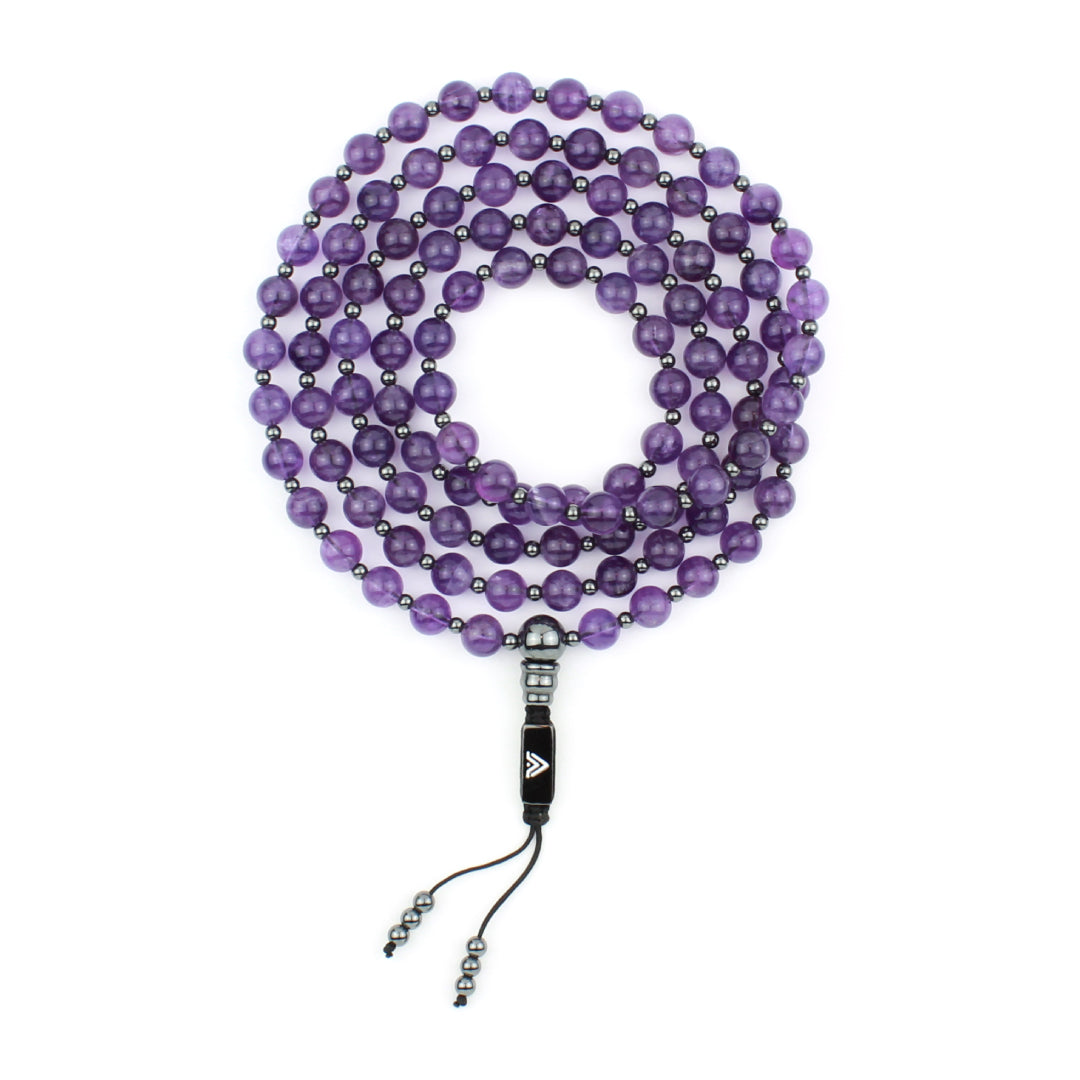 Amethyst 54 & 108 Beaded Mala Crystal & Gemstone Jewelry, Unisex, Black, VOLTLIN