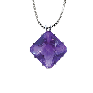 Amethyst Magician Stone Chain Pendant Sacred Geometry Crystal Jewelry, Unisex, Sterling Silver, VOLTLIN