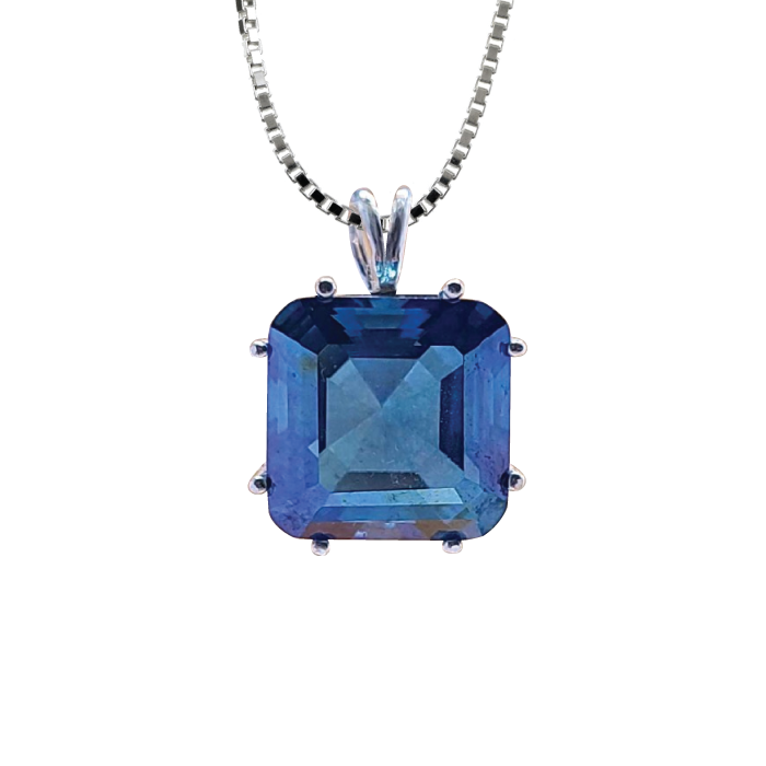 Aqua Aura Quartz Earth Heart Chain Pendant Sacred Geometry Crystal Jewelry, Unisex, Sterling Silver, VOLTLIN