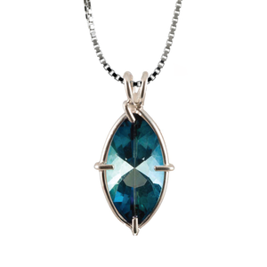 Aqua Aura Quartz Infinite Eye Chain Pendant Sacred Geometry Crystal Jewelry, Unisex, Sterling Silver, VOLTLIN