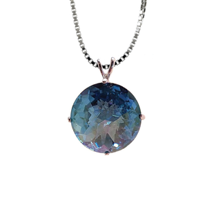 Aqua Aura Quartz Radiant Heart Chain Pendant Sacred Geometry Crystal Jewelry, Unisex, Sterling Silver, VOLTLIN