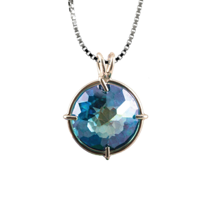 Aqua Aura Quartz Radiant Heart Chain Pendant Sacred Geometry Crystal Jewelry, Unisex, Sterling Silver, VOLTLIN