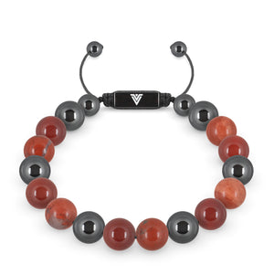 Front view of a 10mm Aries Zodiac crystal beaded shamballa bracelet with black stainless steel logo bead made by Voltlin
