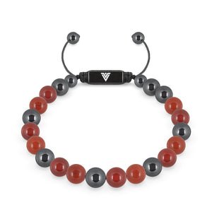 Front view of an 8mm Aries Zodiac crystal beaded shamballa bracelet with black stainless steel logo bead made by Voltlin