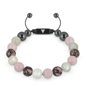 Front view of a 10mm Cancer Zodiac crystal beaded shamballa bracelet with black stainless steel logo bead made by Voltlin